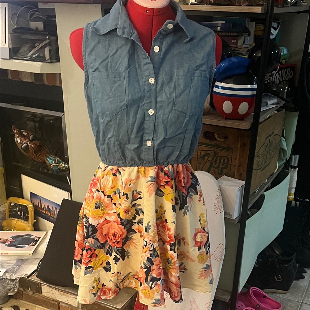 Floral Sleeveless Dress with Denim Top
